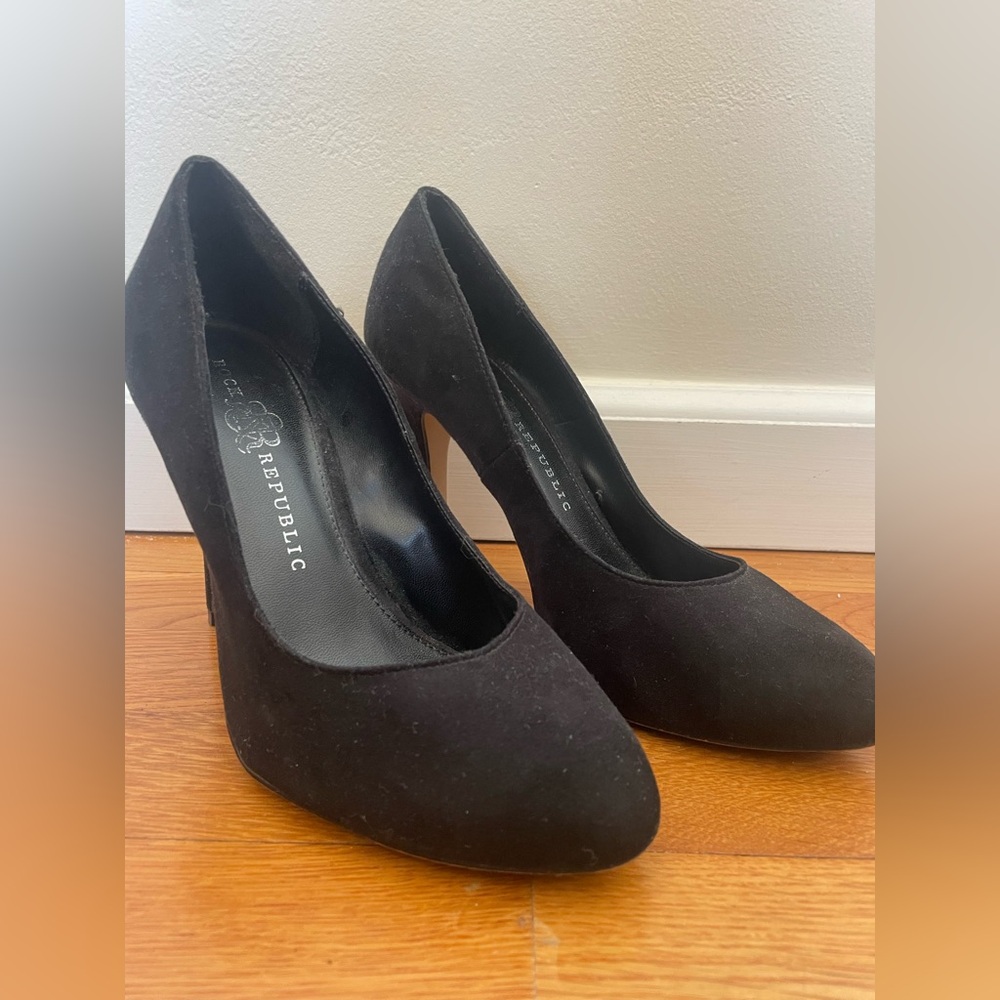 Black suede high heels